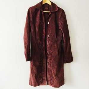 Vintage Danier Genuine Leather Suede Burgundy Plum Long Coat